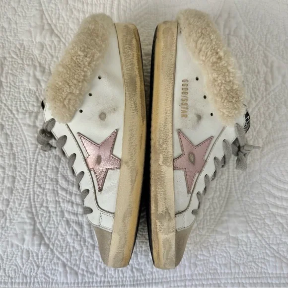 Golden Goose Super-Star Sabot Shearling Sneakers White Pink Star Women’s 7 - Picture 6 of 8